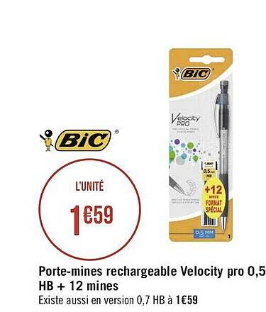 porte-mines rechargeable velocity pro 0,5 hb + 12 mines bic