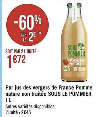 Pur Jus De Vergers De France Pomme Nature Non Traitée Sous Le Pommier