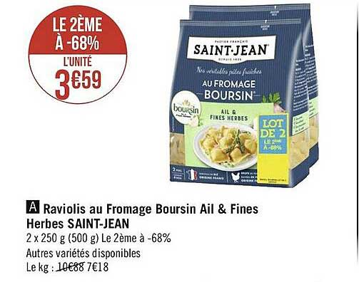 raviolis au fromage boursin ail & fines herbes saint-jean
