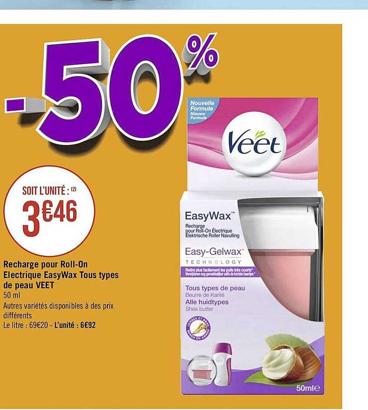 Recharge Pour Roll-on électrique Easywax Tous Types De Peau Veet