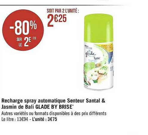 recharge spray automatique senteur santal & jasmin de bali glade by brise