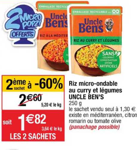riz micro-ondable au curry et légumes uncle ben's