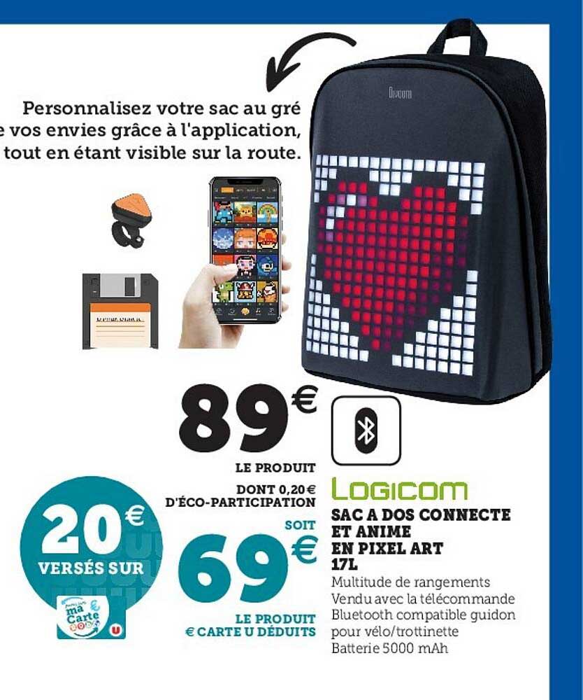 sac à dos connecté et animé en pixel art 17 l logicom