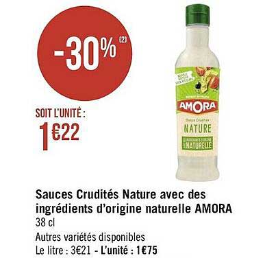 sauces crudités nature avec des ingrédients d'origine naturelle amora