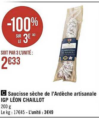 saucisse sèche de l'ardèche artisanale igp léon chaillot