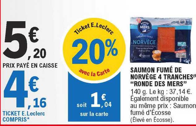 Saumon Fumé De Norvège 4 Tranches "ronde Des Mers"