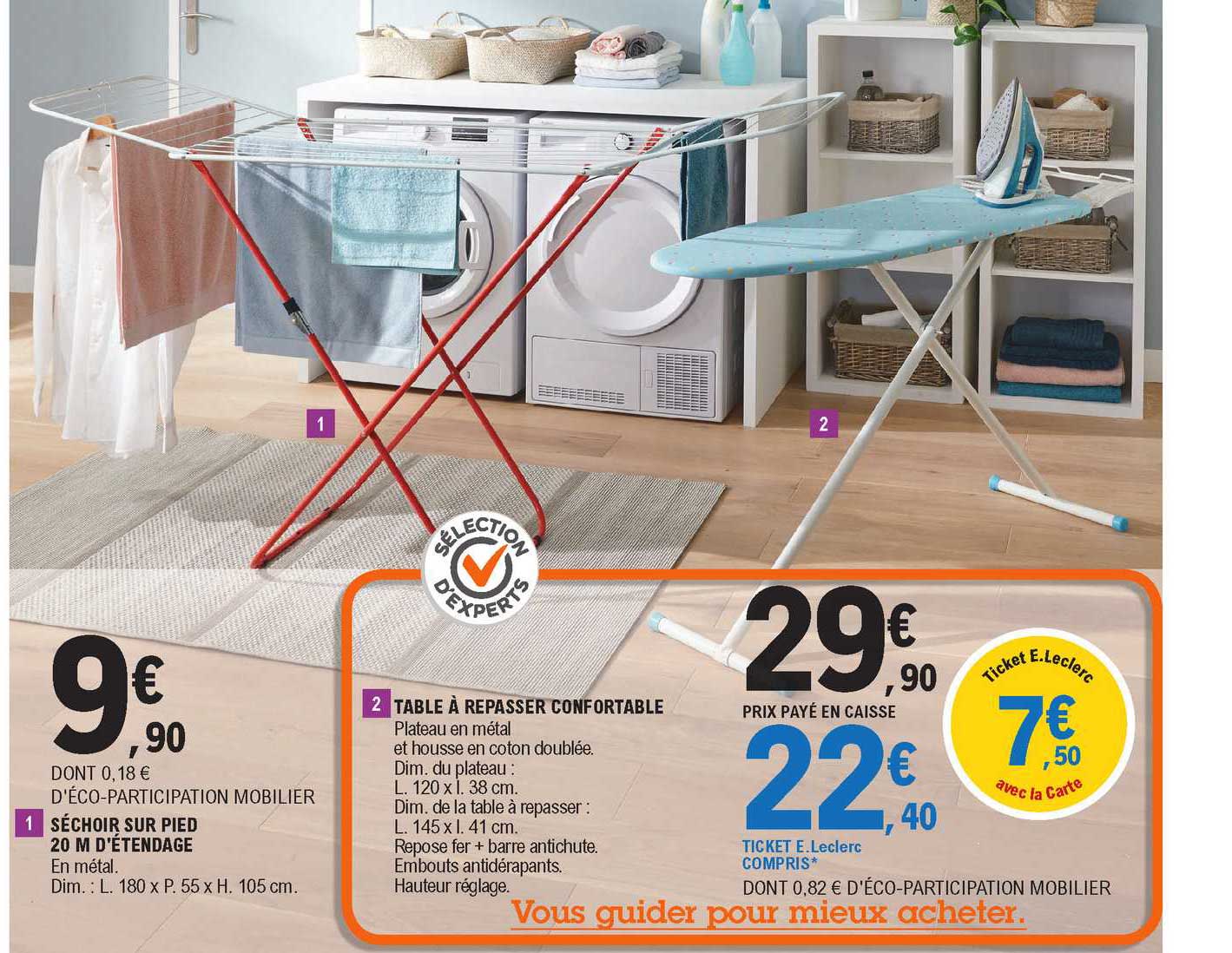 séchoir sur pied 20 m d'étendage, table à repasser confortable