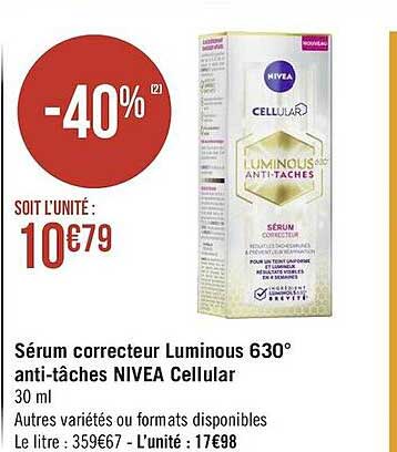 sérum correcteur luminous 630° anti-tâches nivea cellular