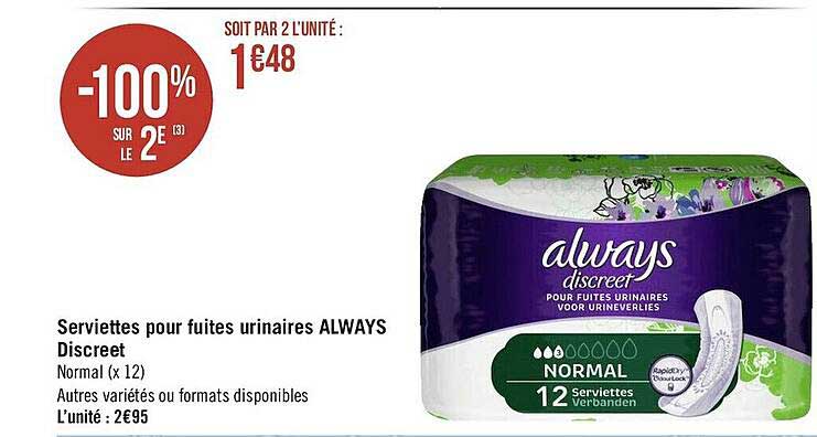 serviettes pour fuites urinaires always discreet
