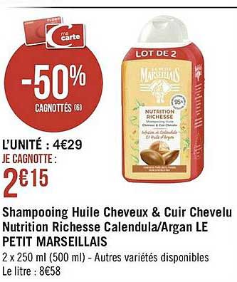 shampooing huile cheveux & cuir chevelu nutrition richesse calendula-argan le petit marseillais