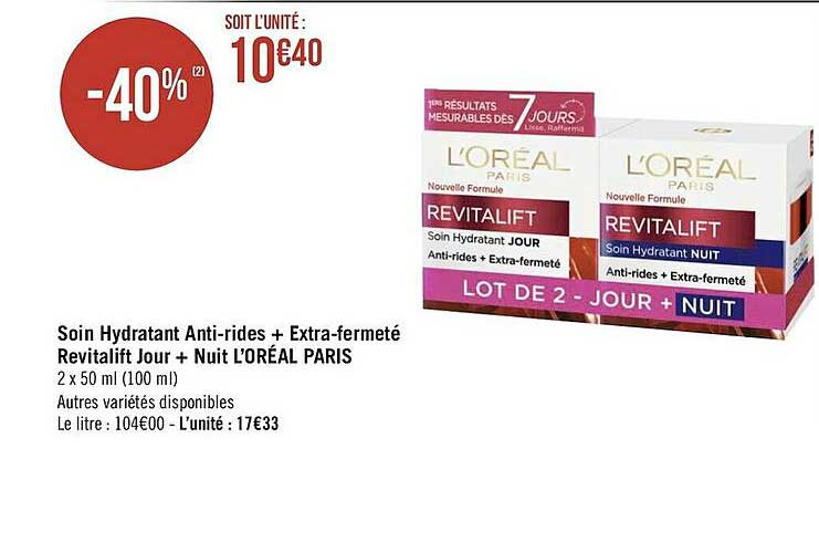 soin hydratant anti-rides + extra-fermeté revialift jour + nuit l'oréal paris