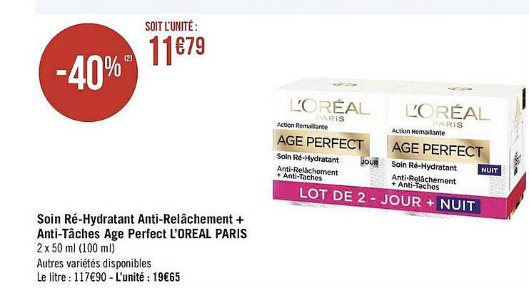 soin ré-hydratant anti-relâchement + anti-tâches âge perfect l'oréal paris