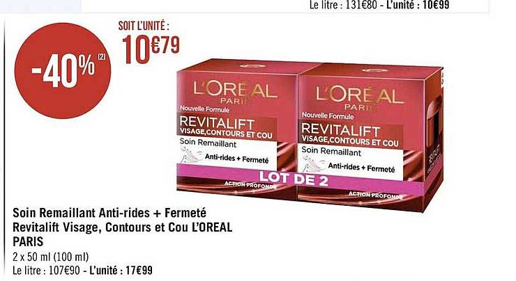 soin remaillant anti-rides + fermeté revitalift visage, contours et cou l'oréal paris