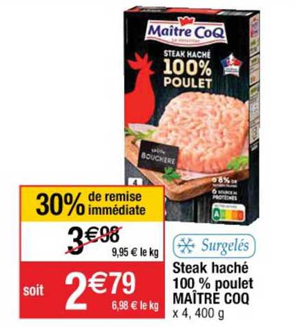steak haché 100% poulet maître coq