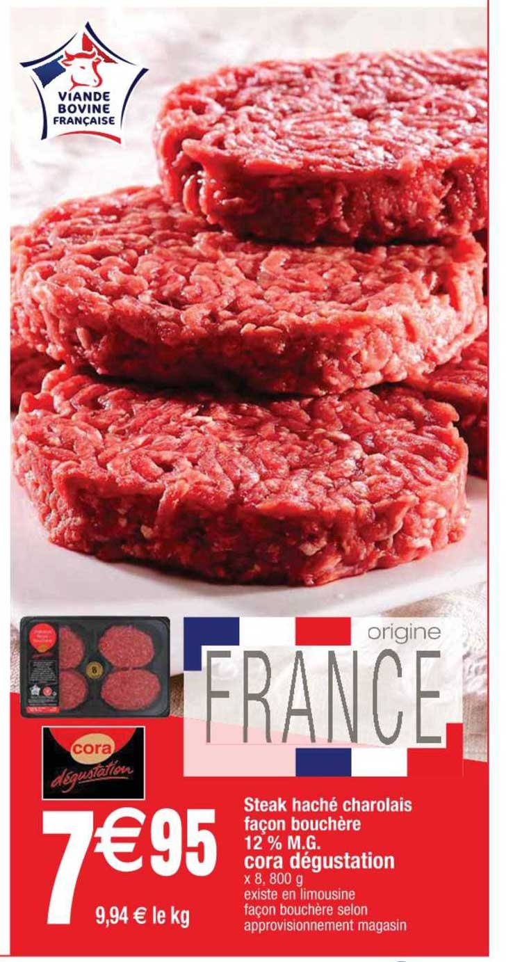 steak haché charolais façon bouchère 12% m.g. cora dégustation
