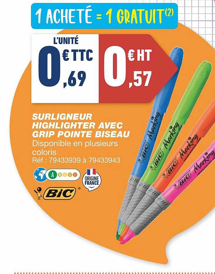 surligneur highlighter avec grip pointe biseau