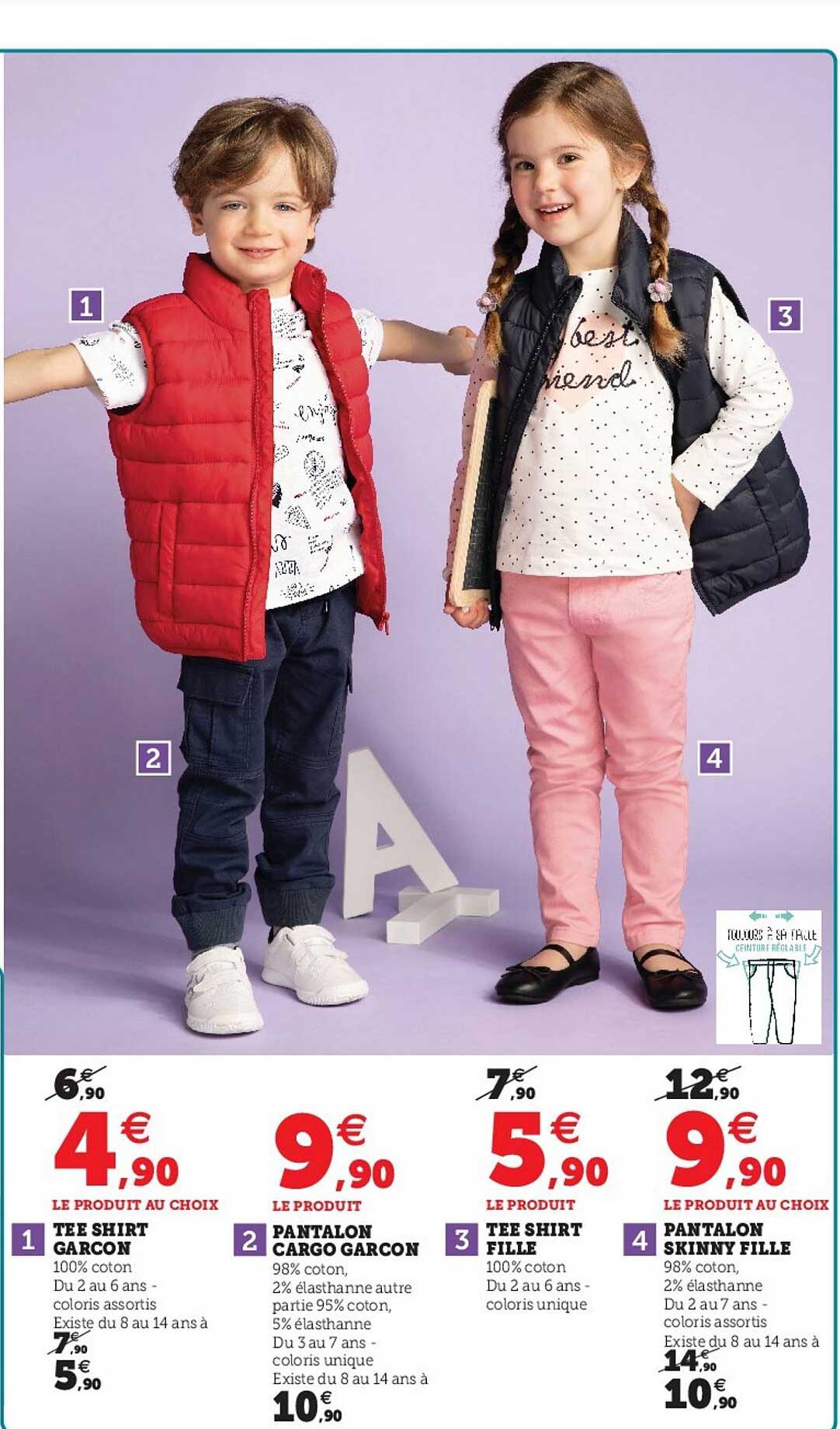 tee-shirt garçon, pantalon cargo garçon, tee-shirt fille, pantalon skinny fille