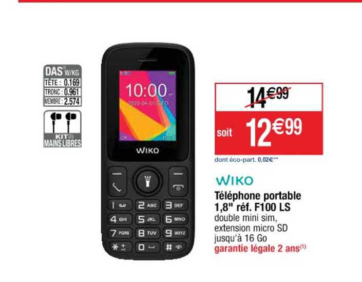 téléphone portable 1,8" réf. f100 ls wiko