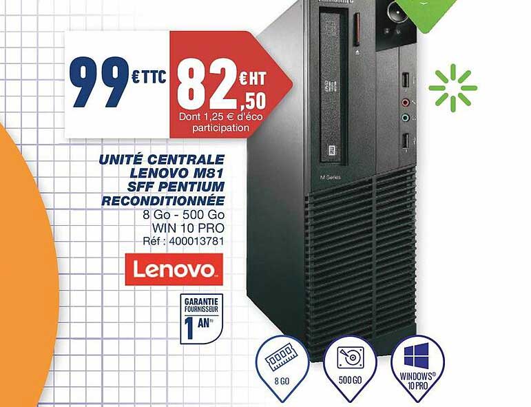unité centrale lenovo m81 sff pentium reconditionnée