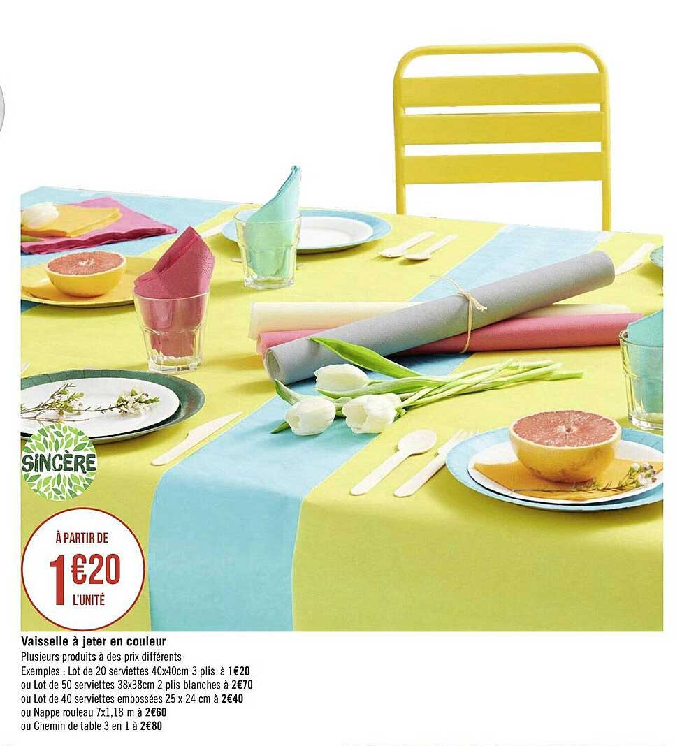 vaisselle à jeter en couleur sincère