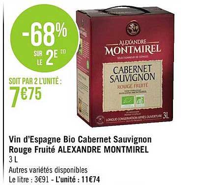 vin d'espagne bio cabernet sauvignon rouge fruité alexandre montmirel