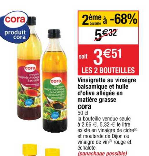 vinaigrette au vinaigre balsamique et huile d'olive allégée en matière grasse cora