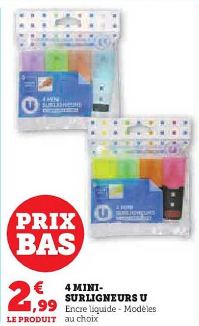 4 Mini-surligneurs U