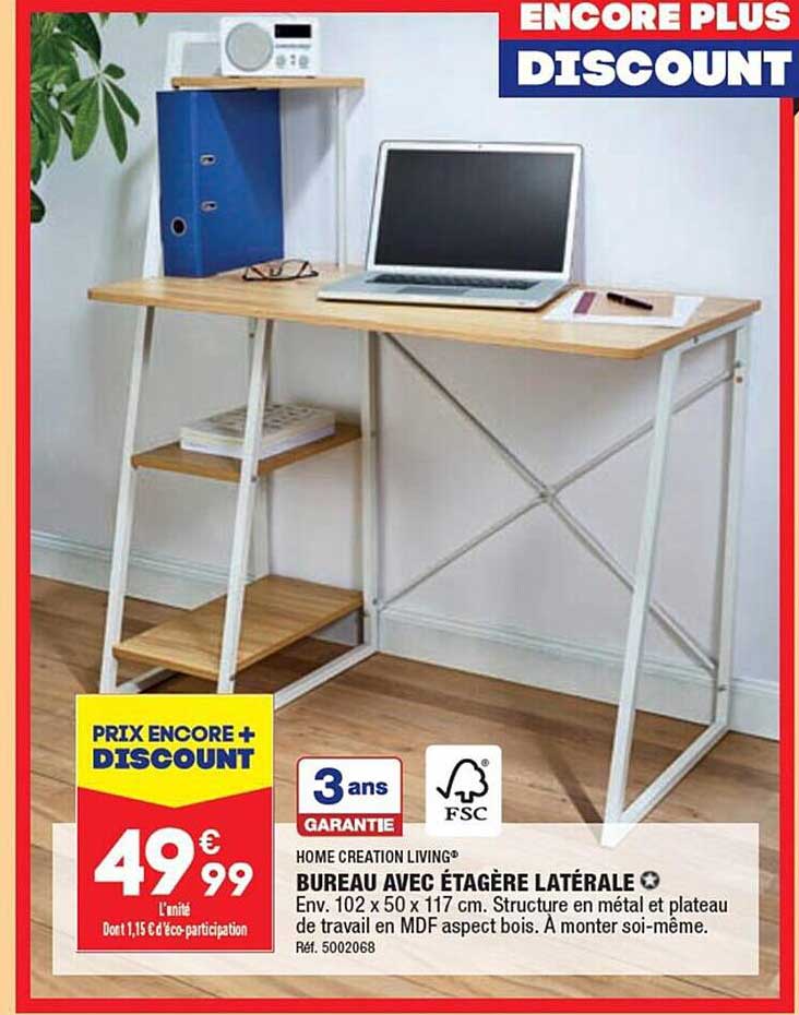 bureau avec étagère latérale home création living