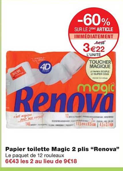 Papier Toilette Magic 2 Plis "renova"
