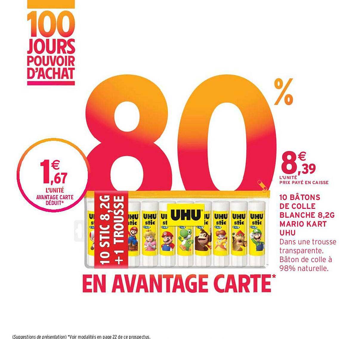 10 bâtons de colle blanche 8,2 g mario kart uhu