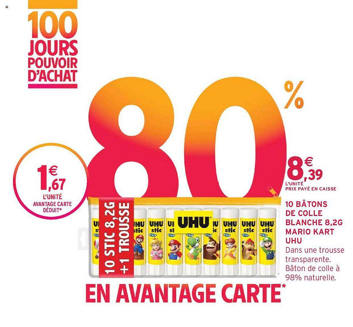 10 bâtons de colle blanche 8,2 g mario kart uhu