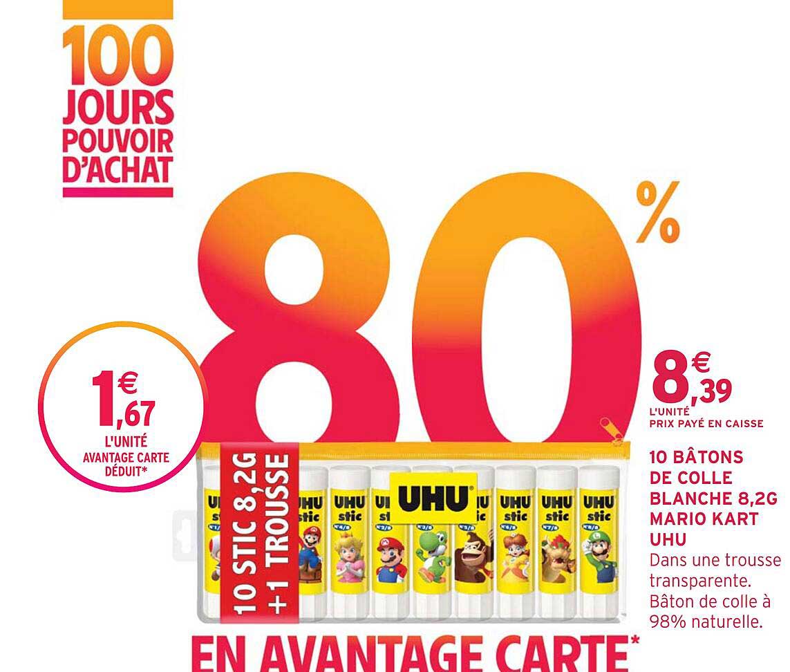 10 bâtons de colle blanche 8,2 g mario kart uhu