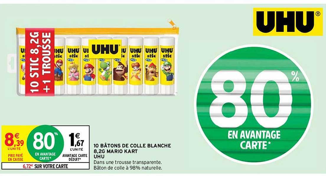 10 bâtons de colle blanche 8,2 g mario kart uhu