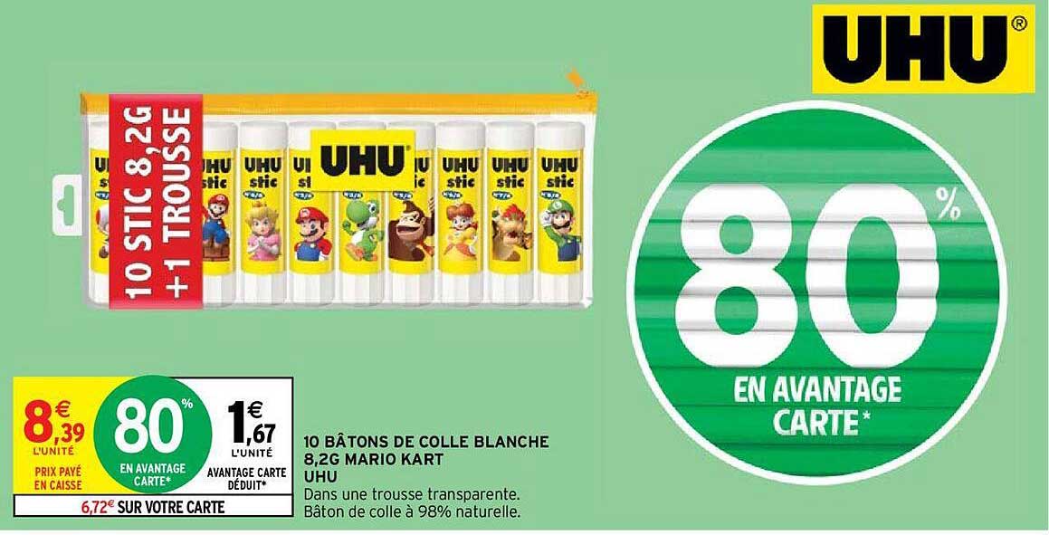 10 bâtons de colle blanche 8,2 g mario kart uhu