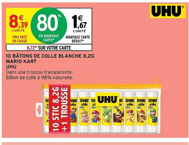 10 bâtons de colle blanche 8,2 g mario kart uhu