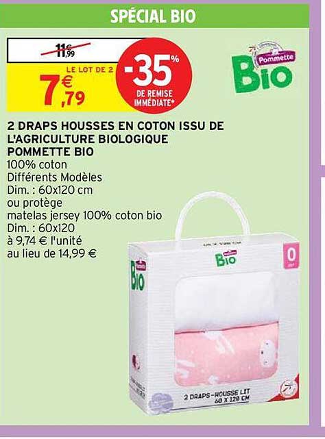 2 draps housses en coton issu de l'agriculture biologique pommette bio