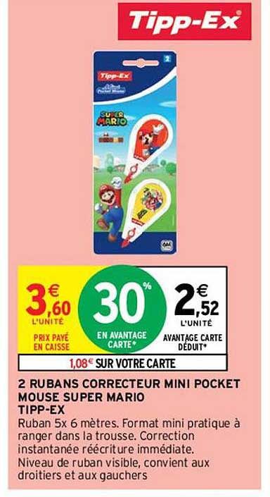 2 rubans correcteur mini pocket mouse super mario tipp-ex