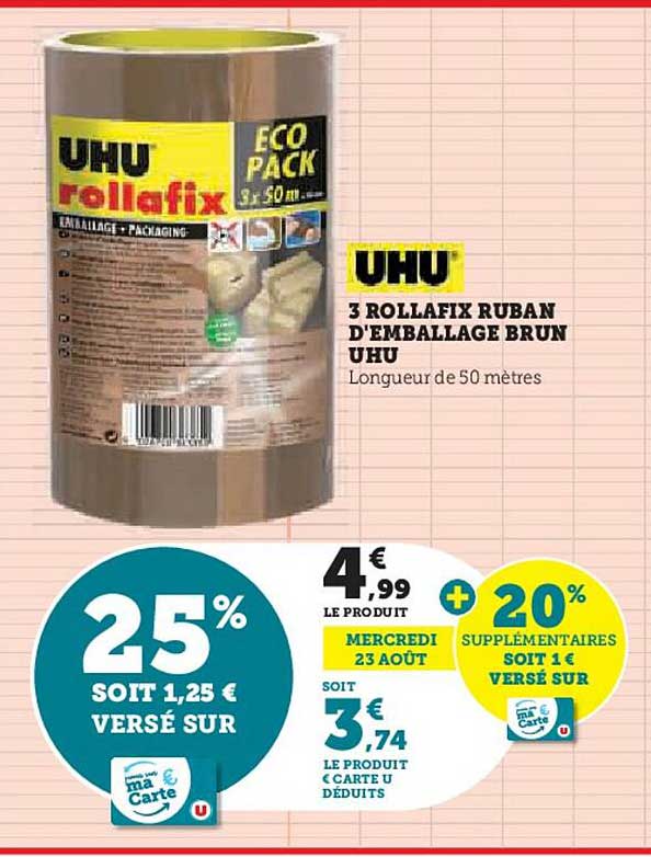 3 rollafix ruban d'emballage brun uhu