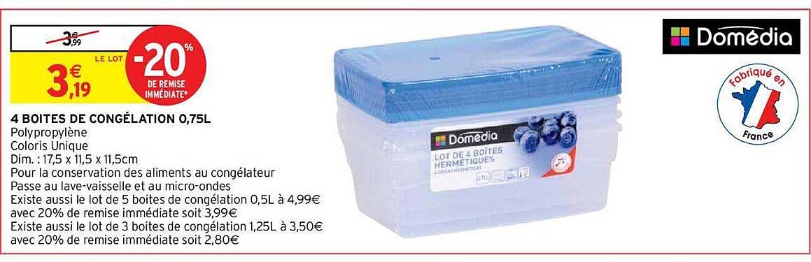 4 boîtes de congélation 0,75l domédia