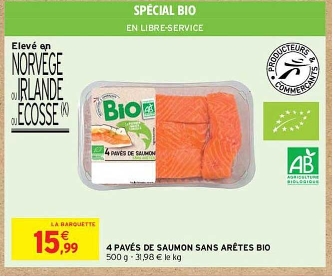 4 pavés de saumon sans arêtes bio
