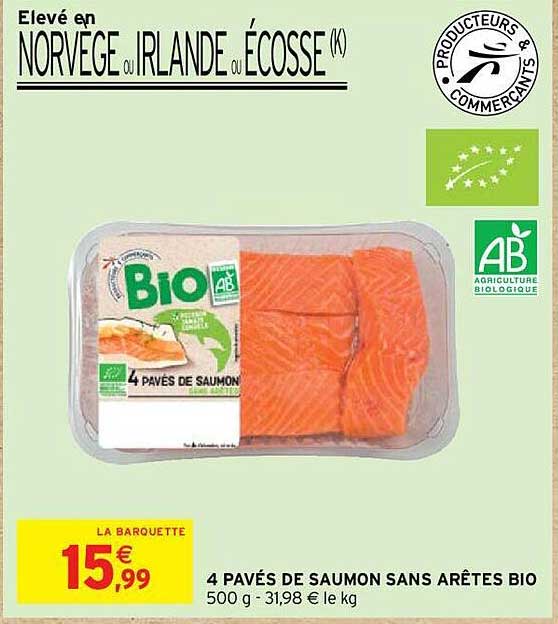 4 pavés de saumon sans arêtes bio