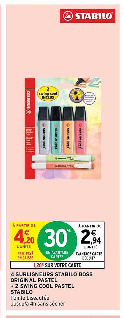 4 Surligneurs Stabilo Boss Original Pastel + 2 Swing Cool Pastel Stabilo