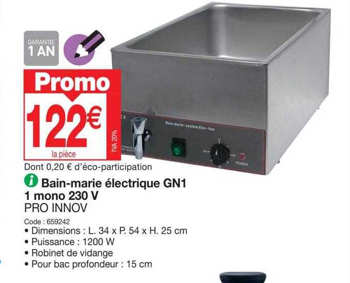 bain-marie électrique gn1 1 mono 230v pro innov