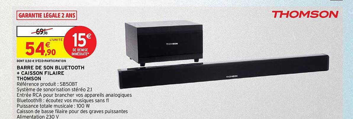 Barre De Son Bluetooth + Caisson Filaire Thomson
