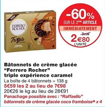 bâtonnets de crème glacée "ferrero rocher" triple expérience caramel