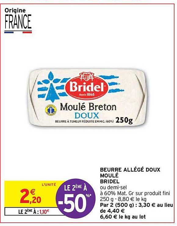 Beurre Allégé Doux Moulé Bridel