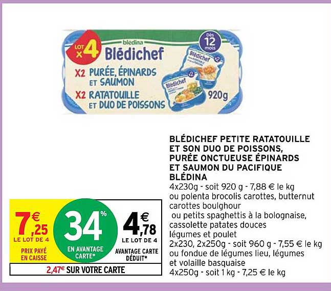 Blédichef Petite Ratatouille Et Son Duo De Poissons, Purée Onctueuse épinards Et Saumon Du Pacifique Blédina