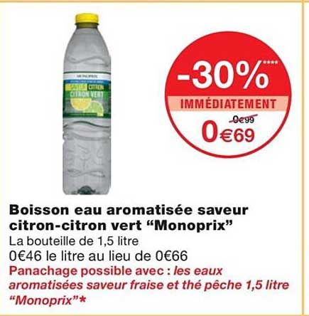 boisson eau aromatisée saveur citron-citron vert "monoprix"