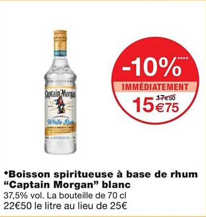 boisson spiritueuse à base de rhum "captain morgan" blanc