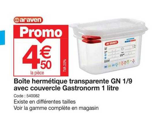 boîte hermétique transparente gn 1/9 avec couvercle gastronorm 1 litre